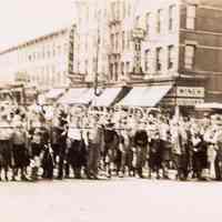 Digital image of photo of the Hoboken Playgrounds marching unit on Washington Street near Sixth Street, Hoboken, no date, circa 1938.