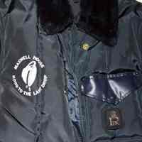          parka with logo, closer detail.
   
