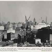 B+W photo of tanker S.S. Texaco Alaska in drydock at Bethlehem Steel Hoboken Shipyard, n.d., ca. 1960 (to 1965.)