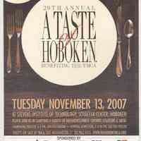 Announcement card; 20th Annual A Taste of Hoboken Benefiting the YMCA. Nov. 13, 2007.