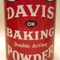 Can: Davis OK Baking Powder, 5 lb., R.B. Davis Co., Hoboken, n.d, ca. 1945-1955.