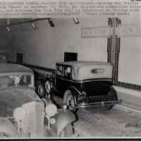 B+W historical photo of cars at middle of Lincoln Tunnel on opening day, Dec. 22, 1937; re-issued Dec. 14, 1987.