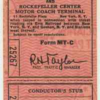 Bus ticket: E-L R.R., Motor Coach Connection between Hoboken & N.Y. N.d, ca. 1960-1964.