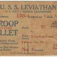 Troop billet card for U.S.S. Leviathan, U.S. Navy Armed Transport, no date, circa 1917-1919.