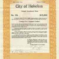 Digital image, printed document: City of Hoboken, School Promissory Note, $25,000. Issued June 1, 1919. Matures June, 1, 1920.