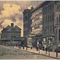 Color photocopy of a ca. 1910 postcard "Newark Street looking East, Hoboken, N.J.," no date, ca. 1990.