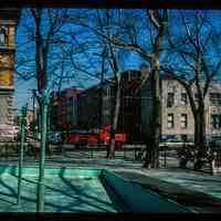 Color slide of eye-level view looking N from Church Square Park at 5th and Park