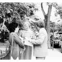 B+W photo of 3 people possibly affiliated with mayoral candidate Tom Vezzetti