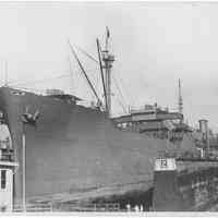 B+W photo of an unknown freighter in dry dock no. 2, Hoboken, no date, ca. 1940.