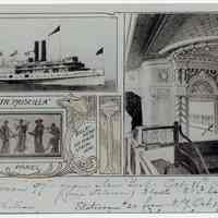 Color copy photo of photo of postcard detail of the side-wheeler Priscilla, equipped by W.& A Fletcher, Hoboken, 1904.