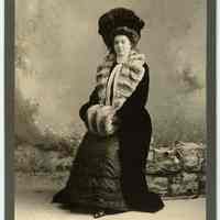 Cabinet photo of a woman in fur collared coat, member of or related to Sanntrock family of Hoboken; Hoboken, n.d., ca. 1900-1910.