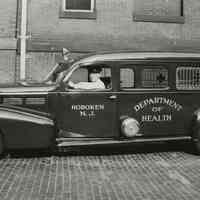 B+W photo of a Hoboken Dept. of Health ambulance, Hoboken, no date, ca. 1935