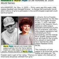 Text of 2003 Little League baseball press release about the 30th anniversary of Maria Pepe and the 1972-1973 litigation.