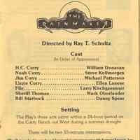 Program: Playbill. "The Rainmaker." by N. Richard Nash. Renaissance Theatre Co., Hoboken, May 1980.