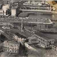 B+W photo of former waterfront facilities of the Penn Central Railroad, Hoboken, no date, ca. 1968-1975.