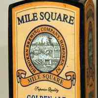 Beer tap pull handle: Mile Square Premium Quality Golden Ale, Hoboken Brewing Company, Hoboken, no date, ca. 1992-1998.