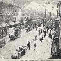 B+W image of photo of funeral procession for victims of 1900 dock fire, Washington St. looking south to Fourth St., Hoboken, 1900.