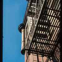          Color slide of detail view of fire escape and side façade at 801 Washington on the NE corner of Washington and 8th picture number 1
   