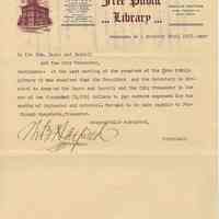 Requisition to Mayor and City Council from Trustees, Free Public Library, Hoboken, October 22, 1907, requesting $2000 to pay Sept.- Oct.expenses.