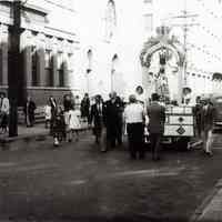 B+W digital print of photo of procession of the Black Madonna Black Madonna outside St. Francis Church, Hoboken, September 1948 or 1949.