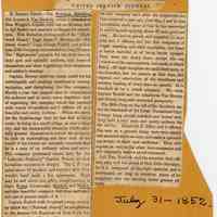 Digital image of July 31,1862 newsclipping re The Hoboken Battalion, Colonel Lucius A. Van Buskirk. United Service Journal, July 31, 1852.