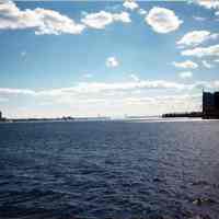 Color photo on the Hudson River looking south to Verrazano Narrows, Hoboken 1989.