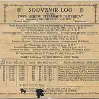          inside: Souvenir Log, S.S. America, Voyage No. 50, westbound,
   