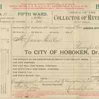 Nine City of Hoboken property tax bills from 1901-1919 to James Miller and the Estate of James Miller for 716 Bloomfield St., Hoboken.