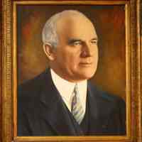 Color photo of portrait of Mayor Bernard N. McFeely on display in Mayor