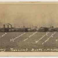 Postcard: U.S. Army Transport Docks - Hoboken, N.J. No date, circa April 1918 to Nov. 1919; unposted.