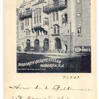 Postcard: Hoboken Quartett Club, Hoboken, N.J. Postmarked Baltimore, July 24, 1903.