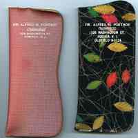 Eyeglass case, two, imprinted: Dr. Alfred M. Portnoy, Optometrist, 1108 Washington St., Hoboken, N.J. N.d., ca. 1950s-1960s.