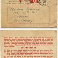 Letter, V-mail, from Captain S.J. Chasonoff, APO, to Sam Kusseluk, 109 10th St., Hoboken; APO N.Y., July 4, 1945.