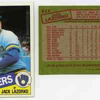 Baseball cards, 8, of Jack (Jon Thomas) Lazorko, pitcher; 1985-1989; born Hoboken 1956.