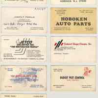 Business cards, 9, from Hoboken businesses or professionals, circa 1980s with four dated.