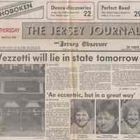 Articles from The Jersey Journal, March 3, 1988 with obituary of Mayor Thomas Vezzetti of Hoboken who died in office March 2, 1988.