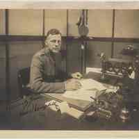 Sepia tone photo of Captain Louis J. Campbell, Pier 4, Hoboken, June 24, 1920.