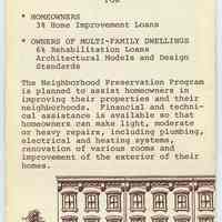 Brochure: City of Hoboken. Community Development Agency. Neighborhood Preservation Program. N.d., ca.1975-1976.