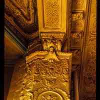 Color slide of detail view of interior wall and ceiling ornamental designs in the Elysian Café at 1001 Washington.