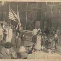 B+W photo of a costume parade, Hoboken, no date, circa 1940-1950.