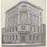 Printed B+W photograph of Hudson Trust Company, 84 Hudson St., Hoboken, no date ca. 1900.