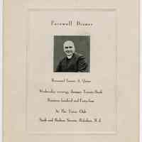 Program: Farewell Dinner, Reverend Lester A. Quinn, January 26, 1944. Union Club, Hoboken.