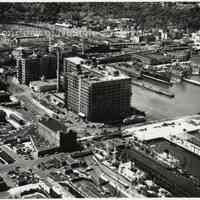 B+W aerial photo of Standard Brands building (Lipton Tea), 15th & Washington Sts., Hoboken Division, July 20, 1951.