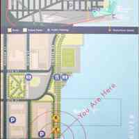 The City of Hoboken; Map & waterfront detail map; 3rd St. & Frank Sinatra Dr. wayfinding street kiosk. Installed ca. 2002; removed 2012.