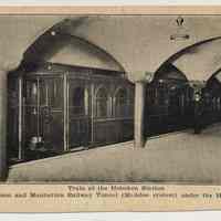 Postcard: Train at Hoboken Station. The Hudson and Manhattan Railway Tunnel (McAdoo system) under the Hudson River. Postmarked Feb. 24, 1909.