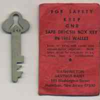 Key for safe deposit box at Washington Savings Bank, 101 Washington St., Hoboken, n.d., ca.1975-1995.