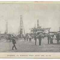 Postcard: [1905 Terminal fire.] 156. Entrance to Hoboken Ferry After Fire, 8-7-