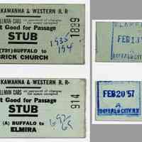 Pullman Car stubs, Buffalo to Brick Church; Buffalo to Elmira; D.L. & W. R.R., Feb. 1957.