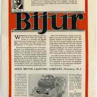 Ad, magazine: Bijur Motor Lighting Co., Hoboken, N.J.; Motor, Sept. 1915.