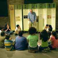 Color photos, 8, of David Miller leading a theatre workshop for students, HHM, Hoboken, April 24, 2006.